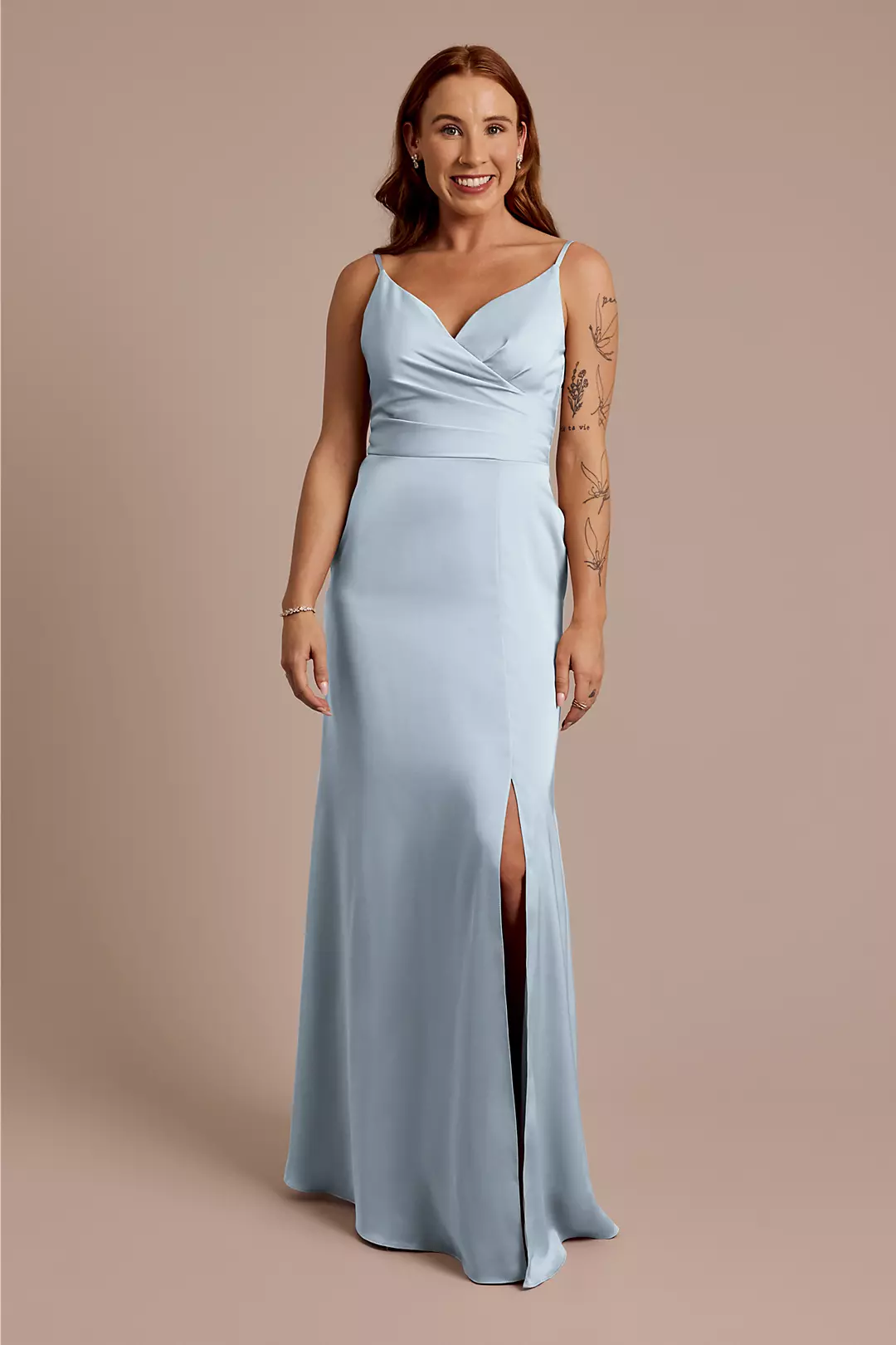 Matte Satin Spaghetti Strap Surplice A-Line Dresses - XNAUWBI