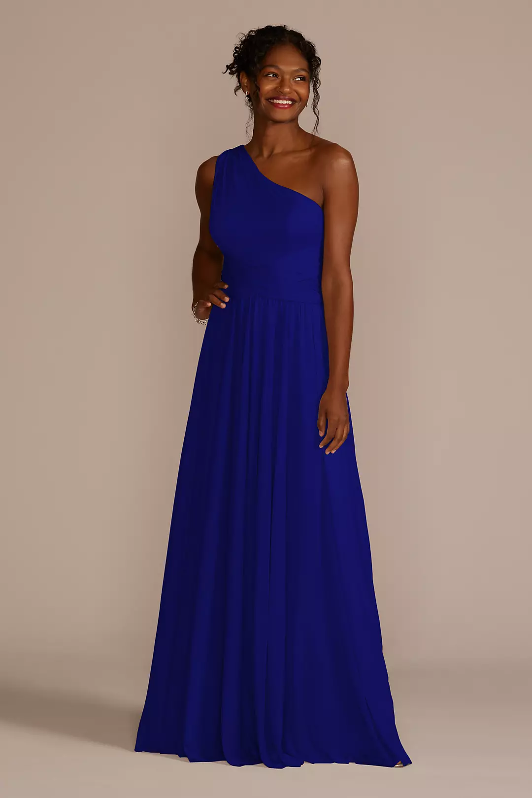 Mesh One-Shoulder Dress with Full Skirt Dress - XNAUWBI