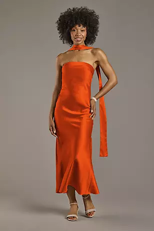 Strapless Charmeuse Sheath Dress with Scarf Dress - XNAUWBI