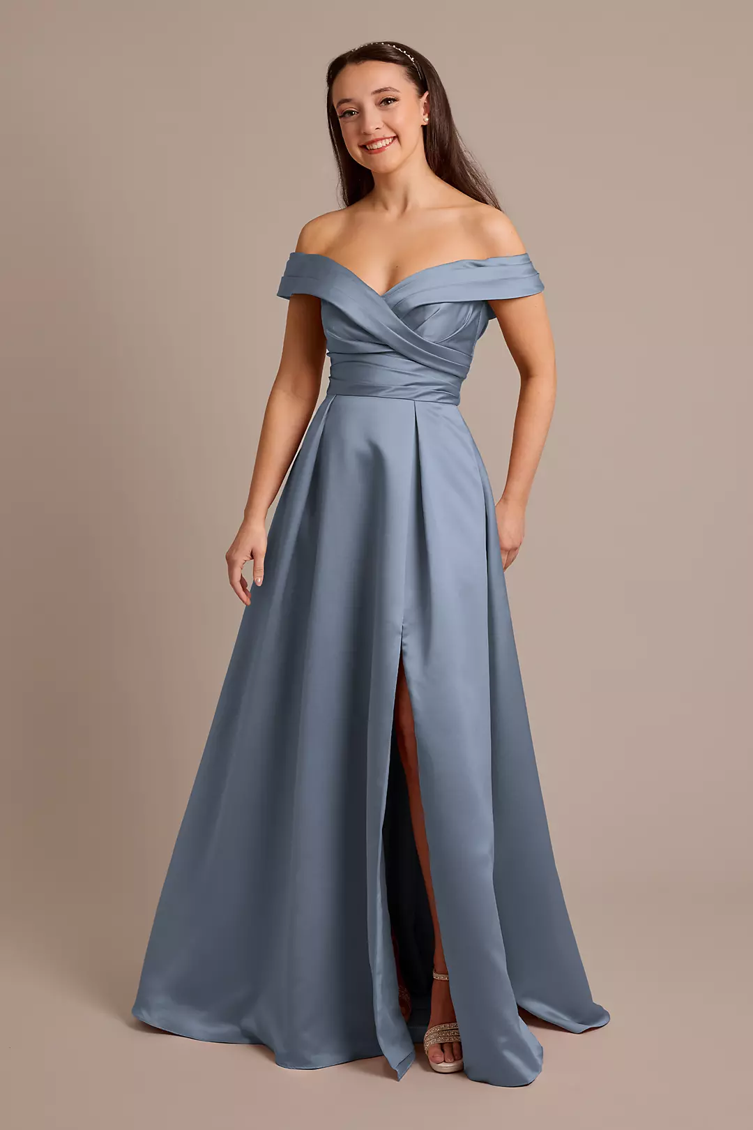 Matte Satin Off-the-Shoulder Ball Gown Dresses - XNAUWBI