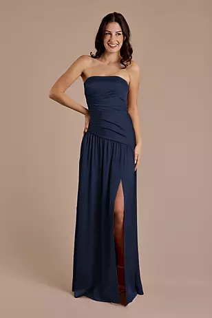 Matte Satin Strapless Drop Waist Dresses - XNAUWBI