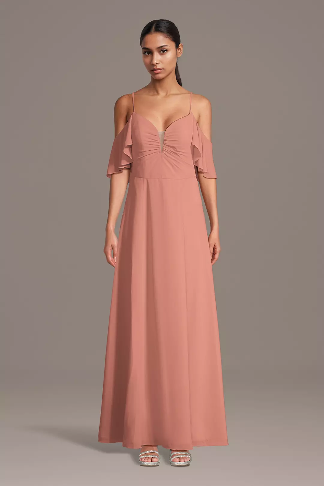 Chiffon Off-Shoulder Notch Neck A-Line Dresses - XNAUWBI