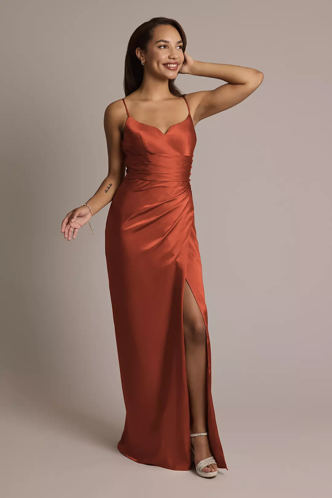 Charmeuse V-Notch Spaghetti Strap Shiny Satin Dresses - XNAUWBI