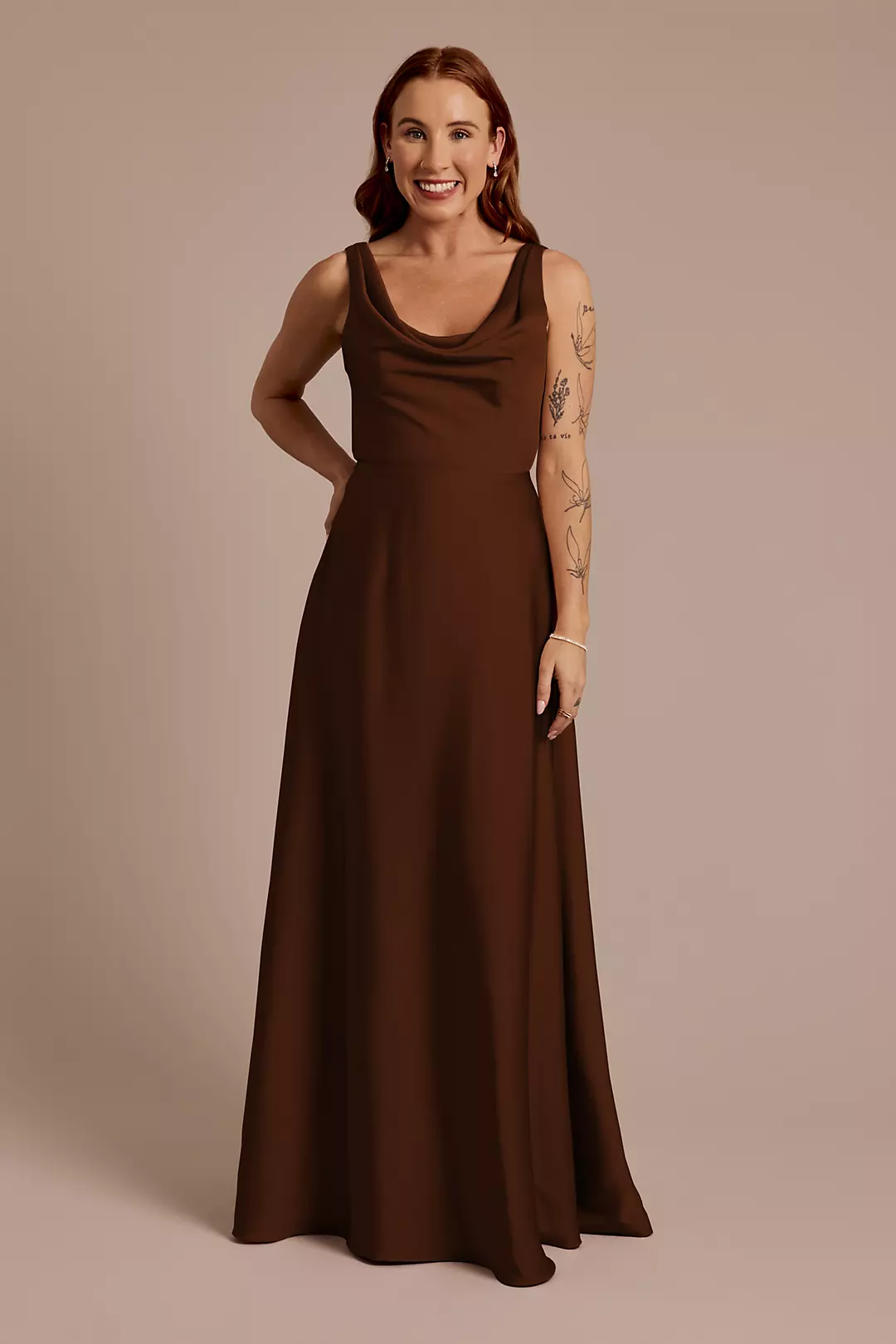 Matte Satin Cowl Neck Tie Back Dresses - XNAUWBI