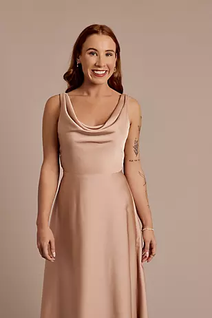 Matte Satin Cowl Neck Tie Back Dresses - XNAUWBI