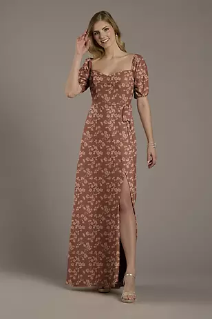 Floral Print Chiffon Billow Sleeve Dresses - XNAUWBI