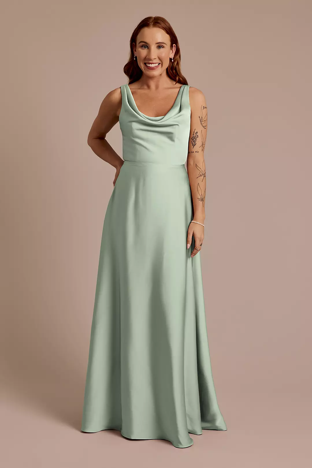 Matte Satin Cowl Neck Tie Back Dresses - XNAUWBI