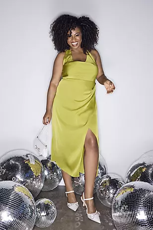 Matte Satin Cowl Neck Halter Sheath Dresses - XNAUWBI