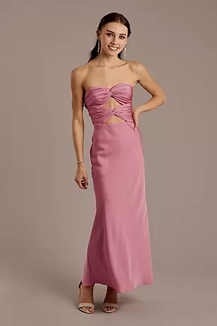 Strapless Double Cutout A-Line Ankle-Length Mate Satin Dresses - XNAUWBI