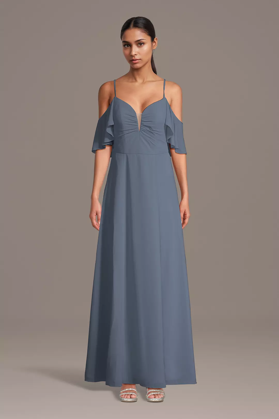 Chiffon Off-Shoulder Notch Neck A-Line Dresses - XNAUWBI