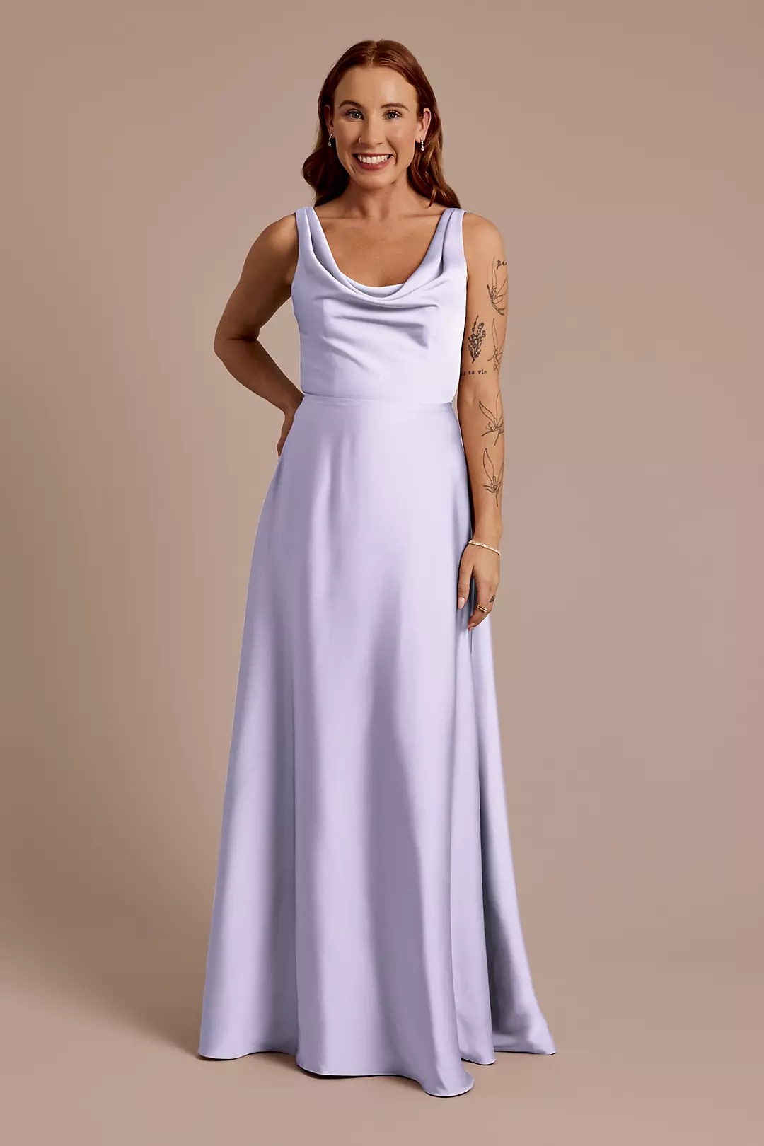 Matte Satin Cowl Neck Tie Back Dresses - XNAUWBI