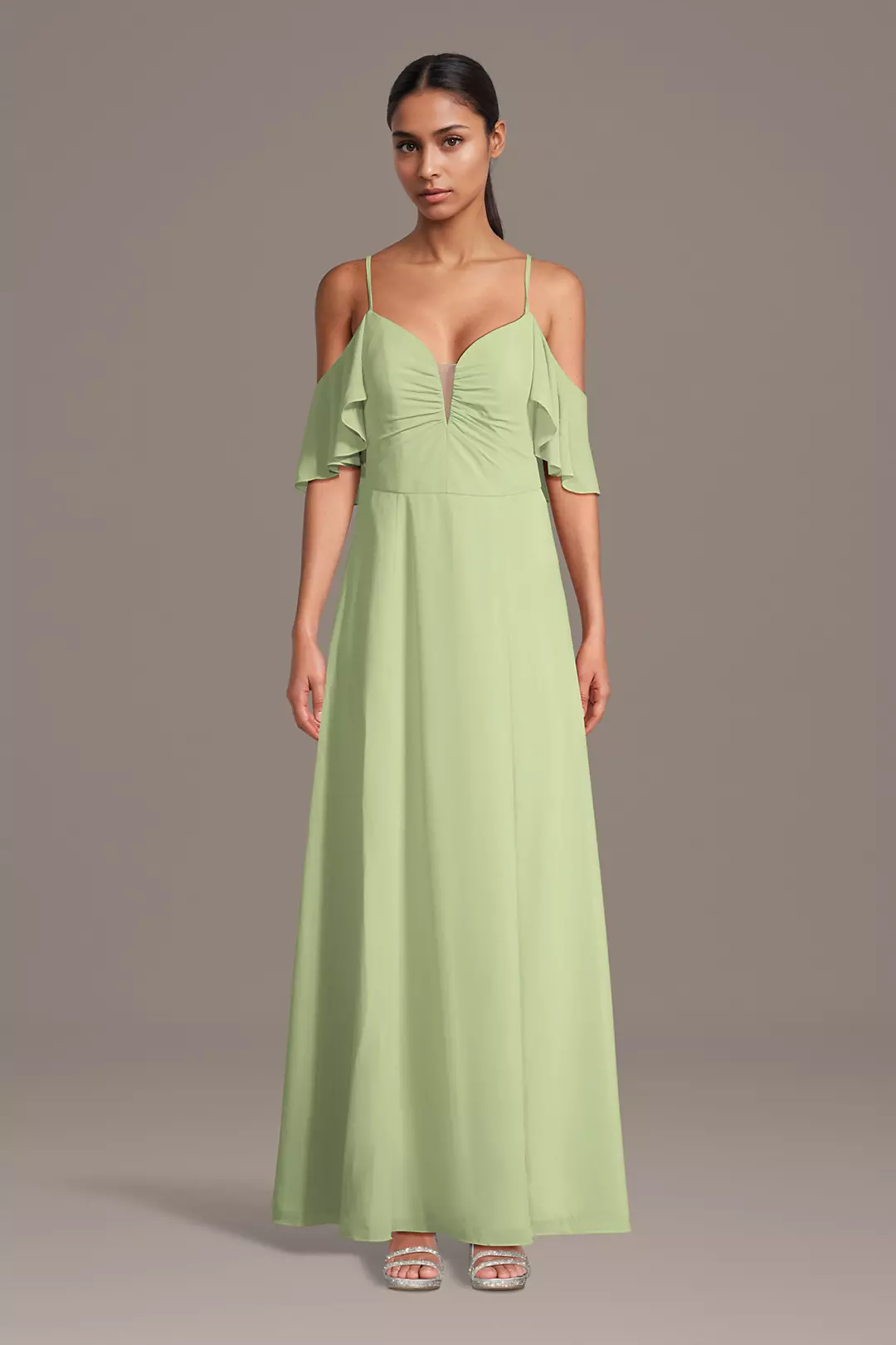 Chiffon Off-Shoulder Notch Neck A-Line Dresses - XNAUWBI