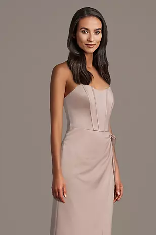 Matte Satin Strapless Corset Sheath Dress with Side Bow Dress - XNAUWBI