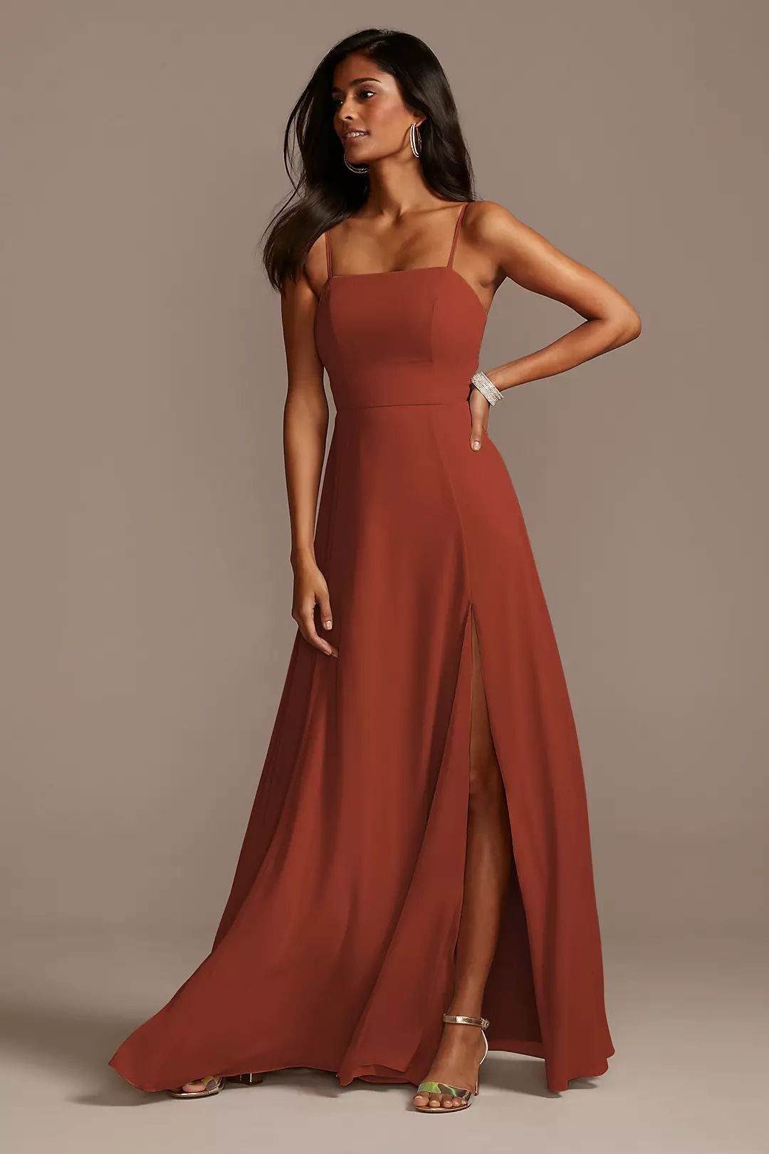 Spaghetti Strap Chiffon Dress with Slit Dress - XNAUWBI