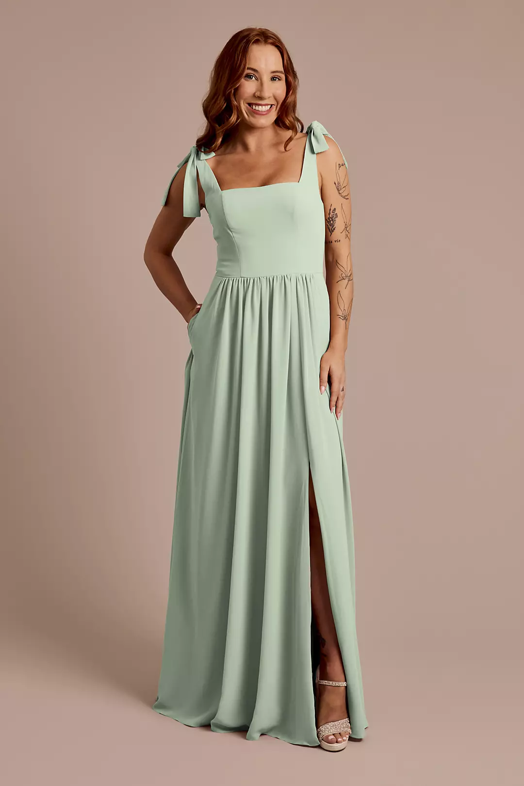 Chiffon Tie Strap Tank A-Line Dresses - XNAUWBI