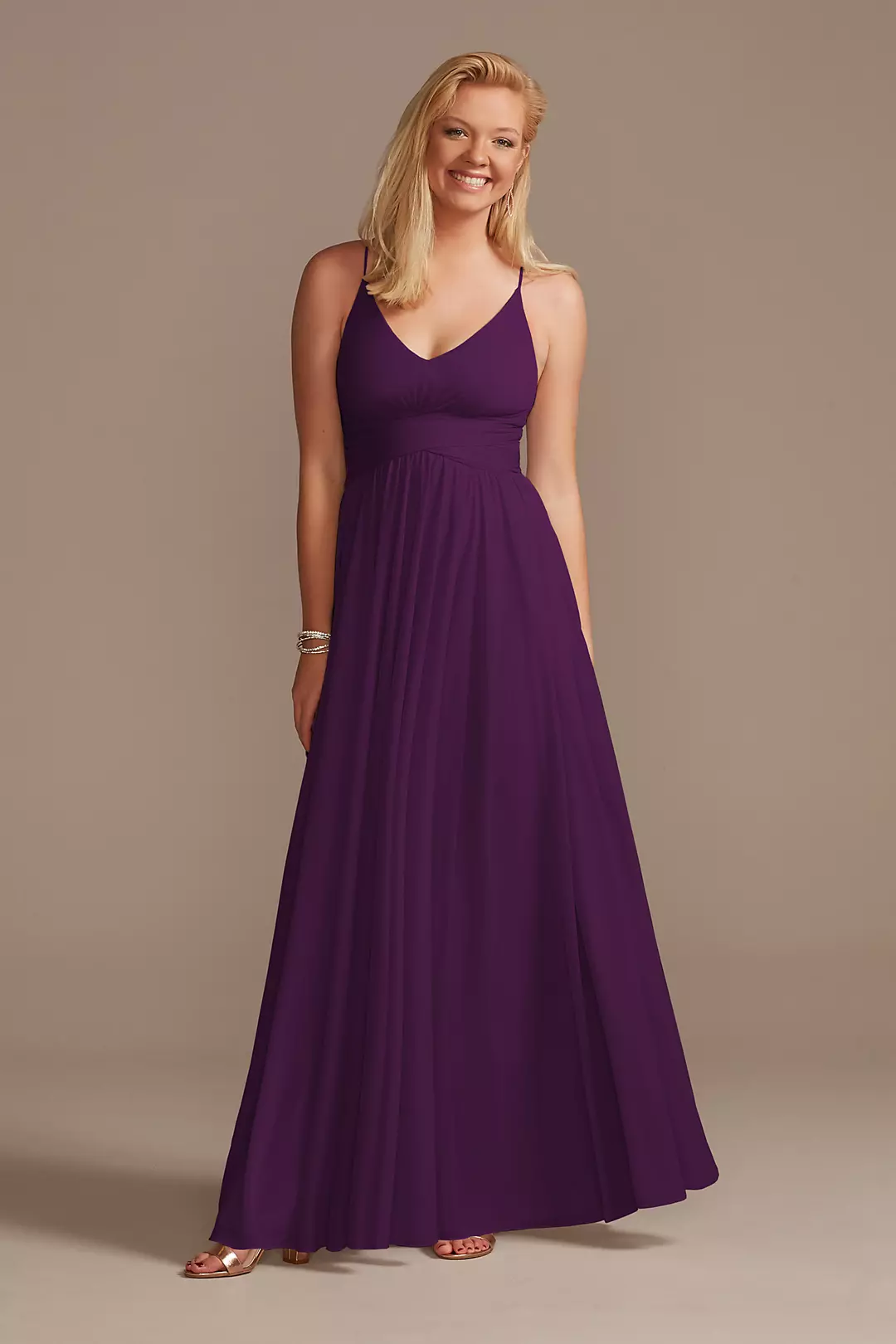 Mesh Cross Waist Spaghetti Strap Bridesmaid Dresses - XNAUWBI