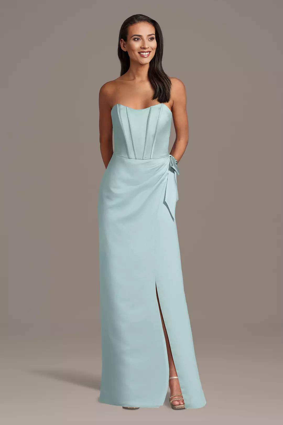 Matte Satin Strapless Corset Sheath Dress with Side Bow Dress - XNAUWBI