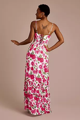 Ruffled Floral Chiffon Spaghetti Strap Dresses - XNAUWBI