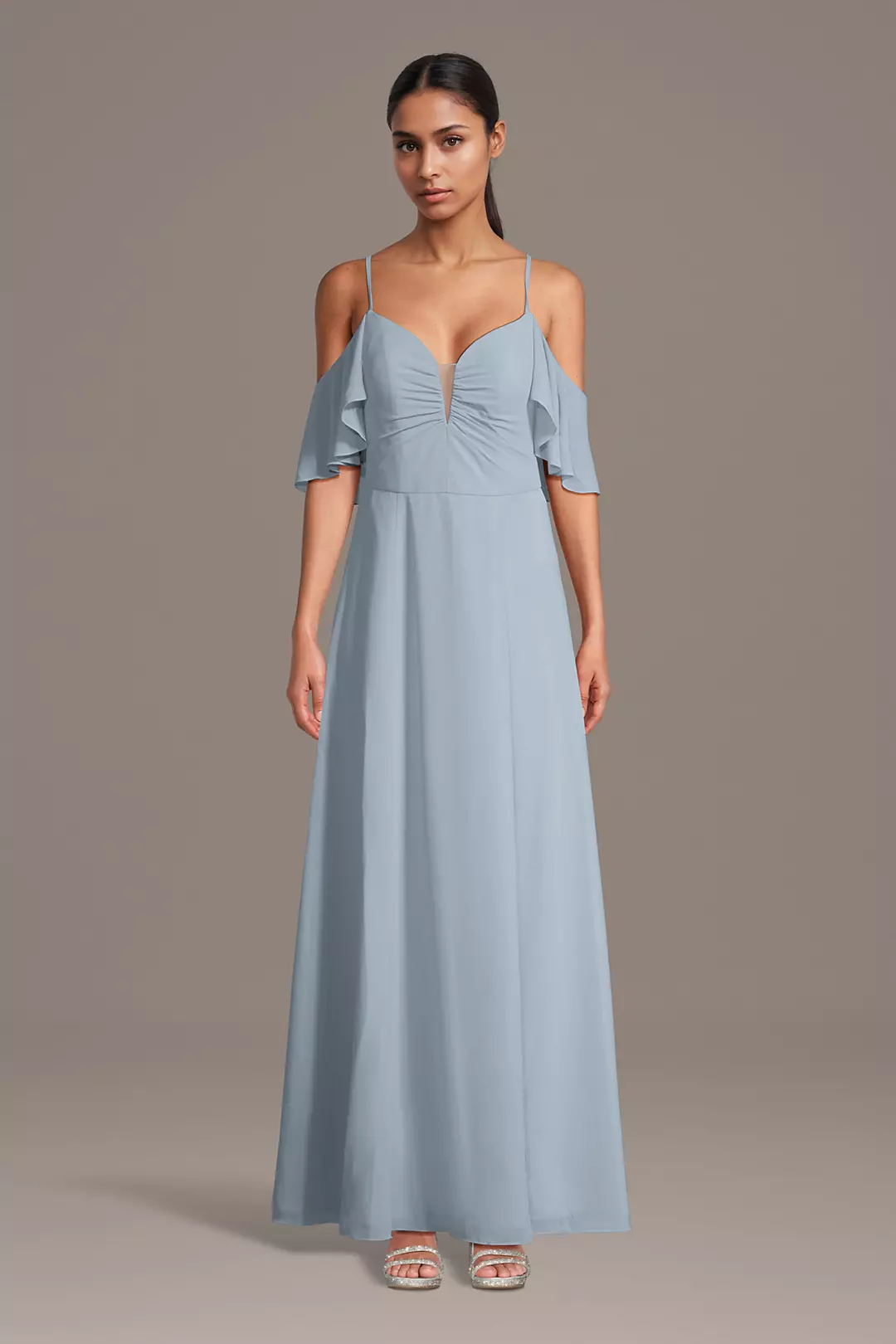 Chiffon Off-Shoulder Notch Neck A-Line Dresses - XNAUWBI