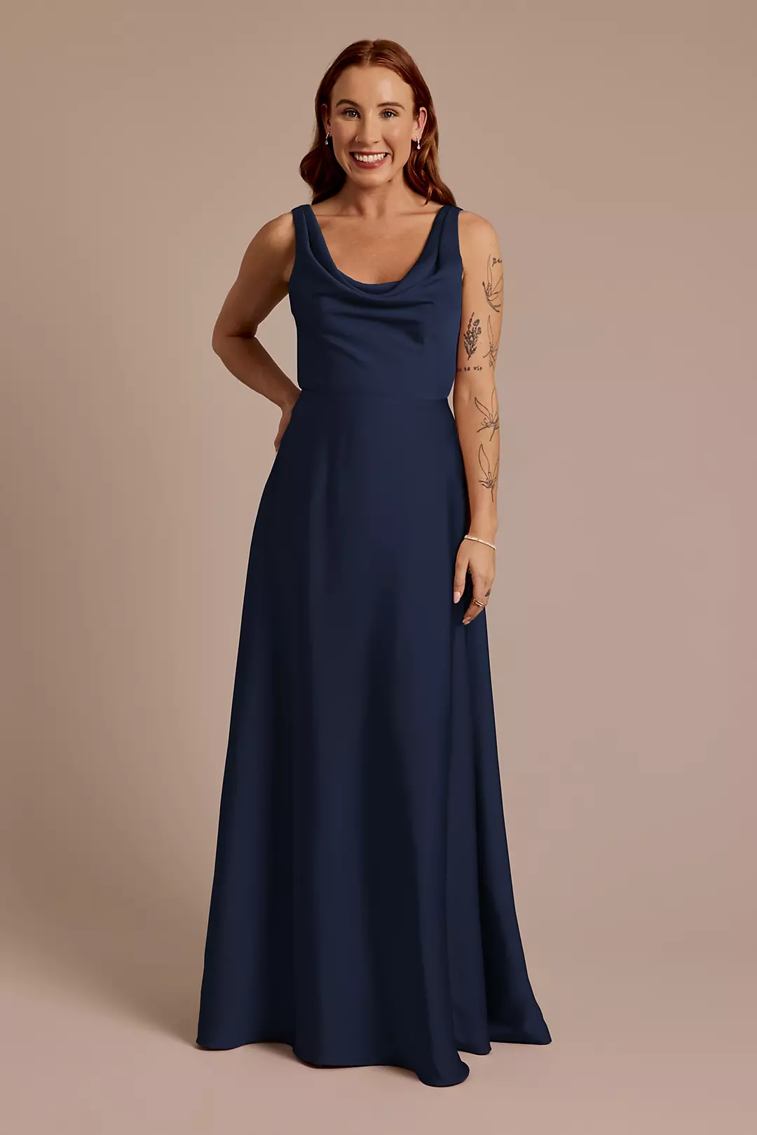 Matte Satin Cowl Neck Tie Back Dresses - XNAUWBI