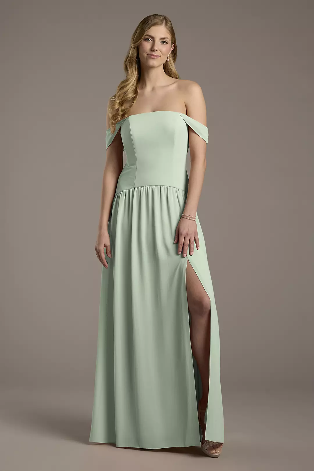 Chiffon Curved Drop Waist Off-the-Shoulder Dresses - XNAUWBI