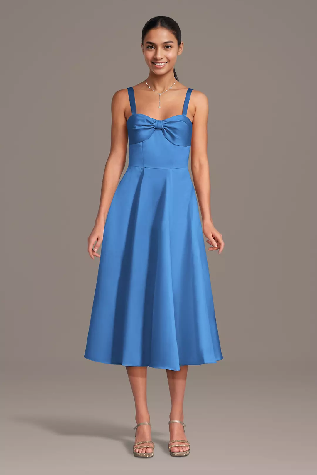 Satin Bow Neck Spaghetti Strap Midi Dresses - XNAUWBI