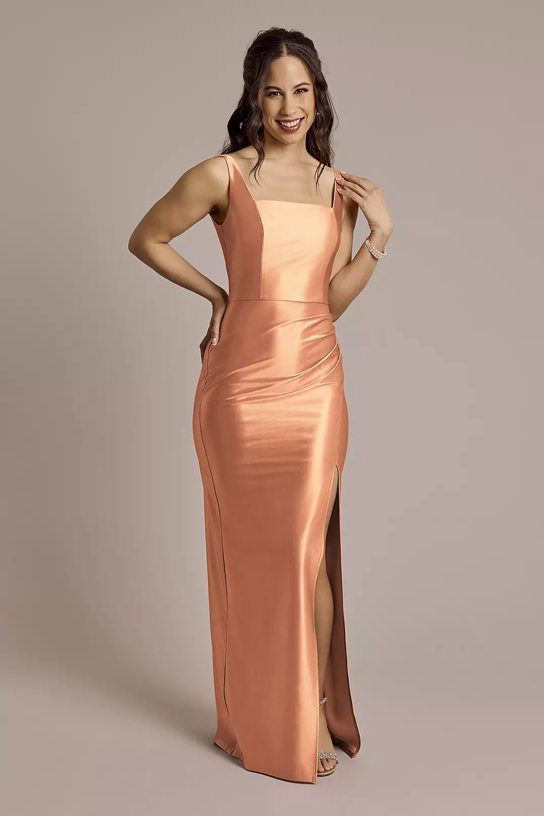 Sculpting Shiny Satin Square Neck Tank Dresses - XNAUWBI
