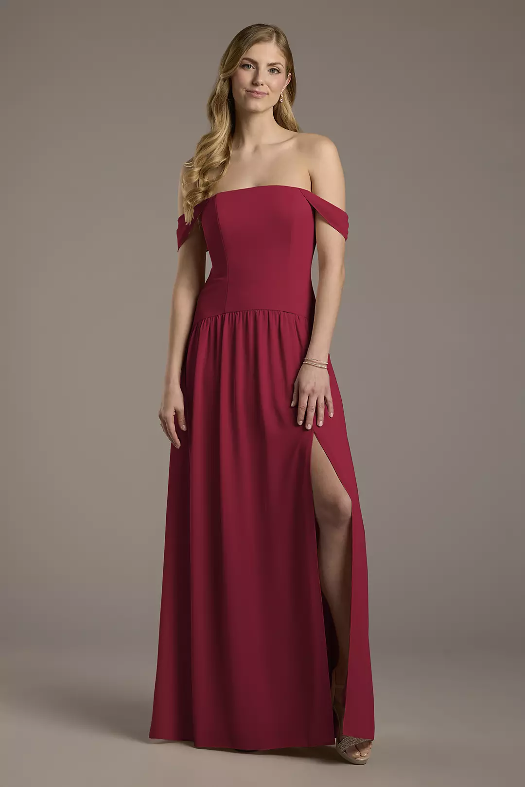Chiffon Curved Drop Waist Off-the-Shoulder Dresses - XNAUWBI