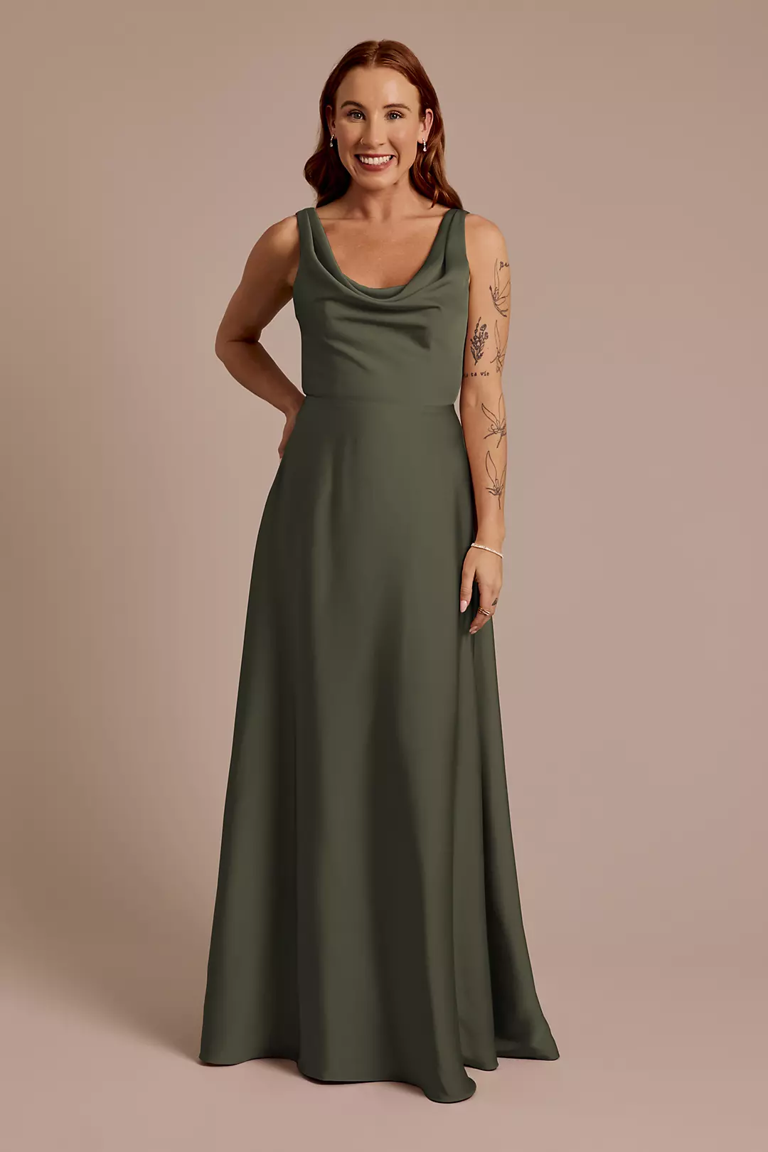 Matte Satin Cowl Neck Tie Back Dresses - XNAUWBI
