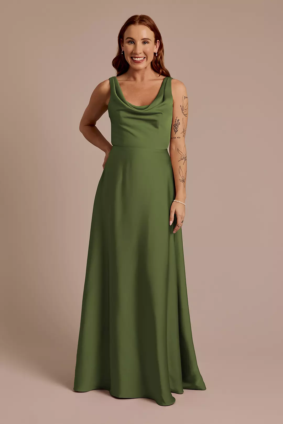 Matte Satin Cowl Neck Tie Back Dresses - XNAUWBI