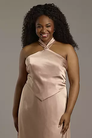 Charmeuse Halter Faux Two-Piece A-Line Dresses - XNAUWBI