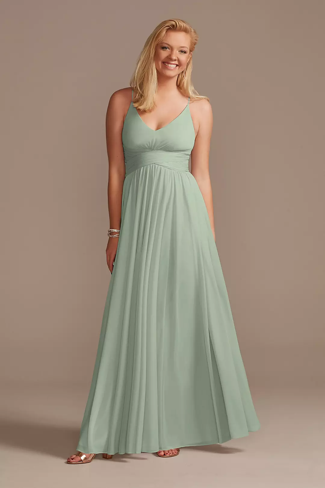 Mesh Cross Waist Spaghetti Strap Bridesmaid Dresses - XNAUWBI