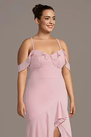 Ruffle Hem Off Shldr Chiffon Dress - XNAUWBI