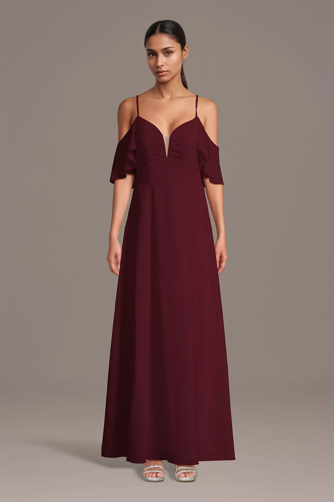 Chiffon Off-Shoulder Notch Neck A-Line Dresses - XNAUWBI