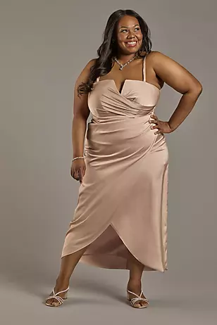 Matte Satin V-Notch Midi Dresses - XNAUWBI