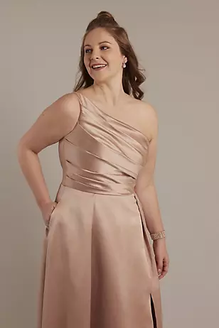 Matte Satin One-Shoulder A-Line Pleated Dresses - XNAUWBI