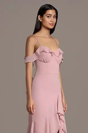 Ruffle Hem Off Shldr Chiffon Dress - XNAUWBI