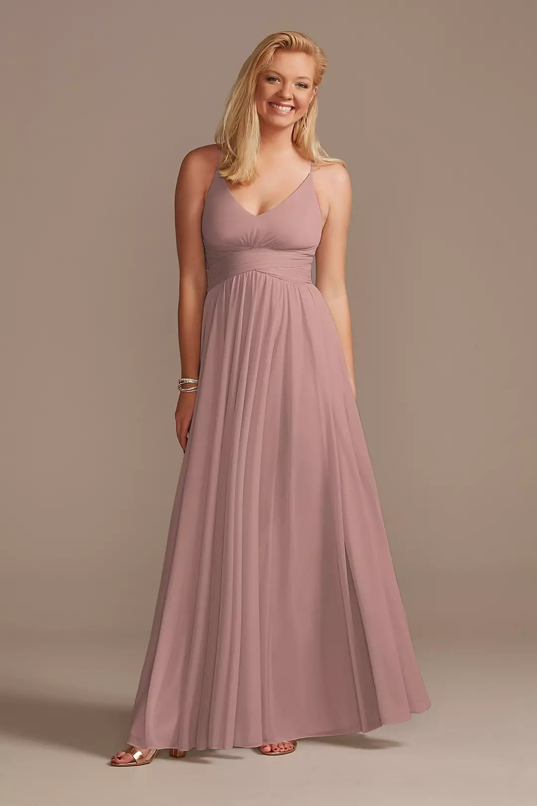 Mesh Cross Waist Spaghetti Strap Bridesmaid Dresses - XNAUWBI