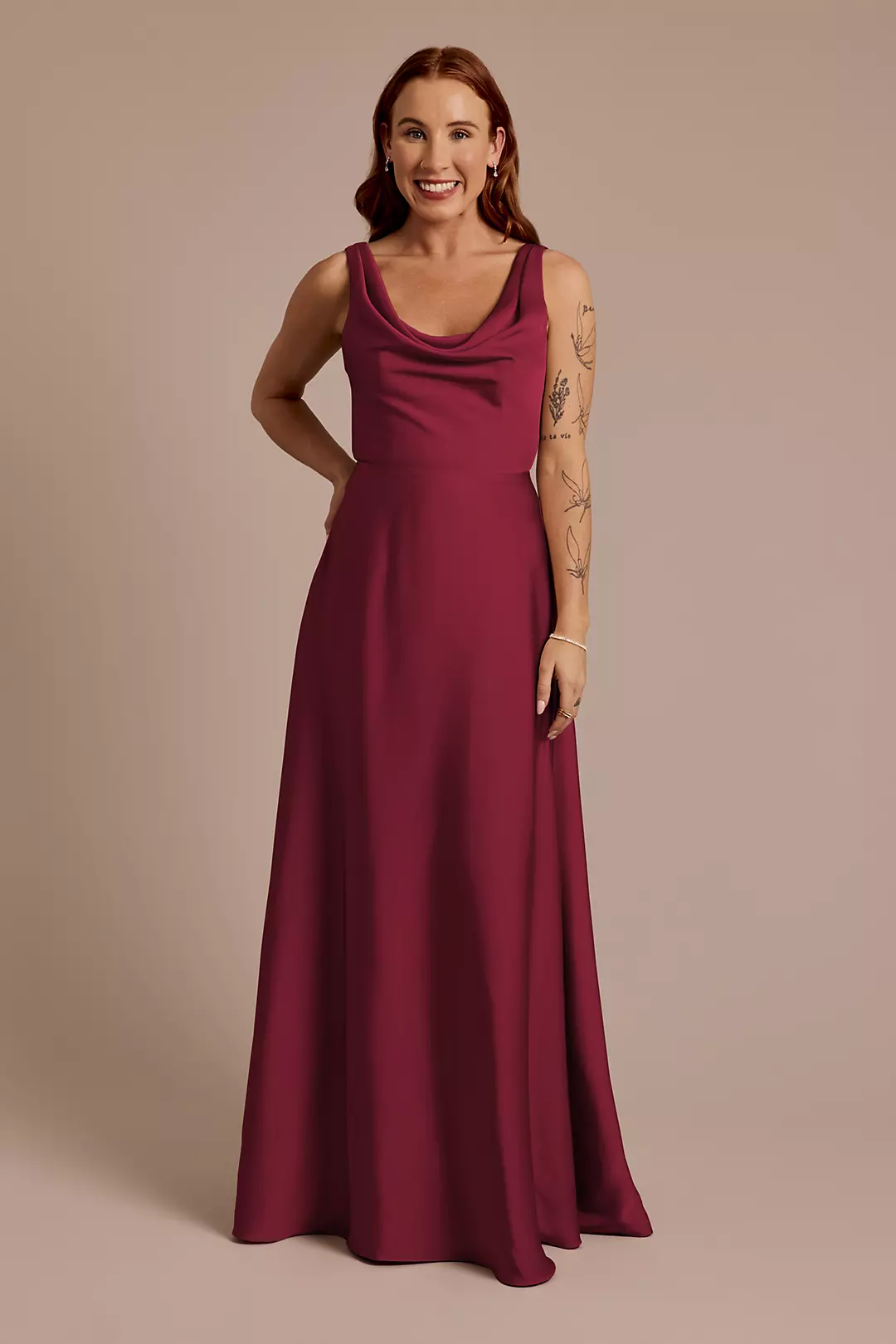 Matte Satin Cowl Neck Tie Back Dresses - XNAUWBI