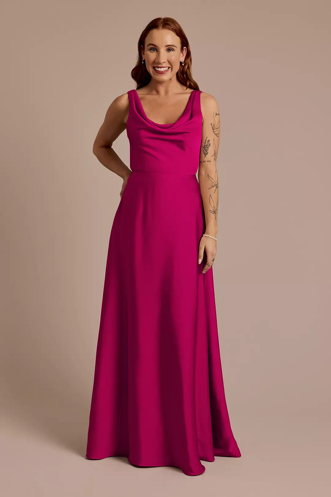 Matte Satin Cowl Neck Tie Back Dresses - XNAUWBI