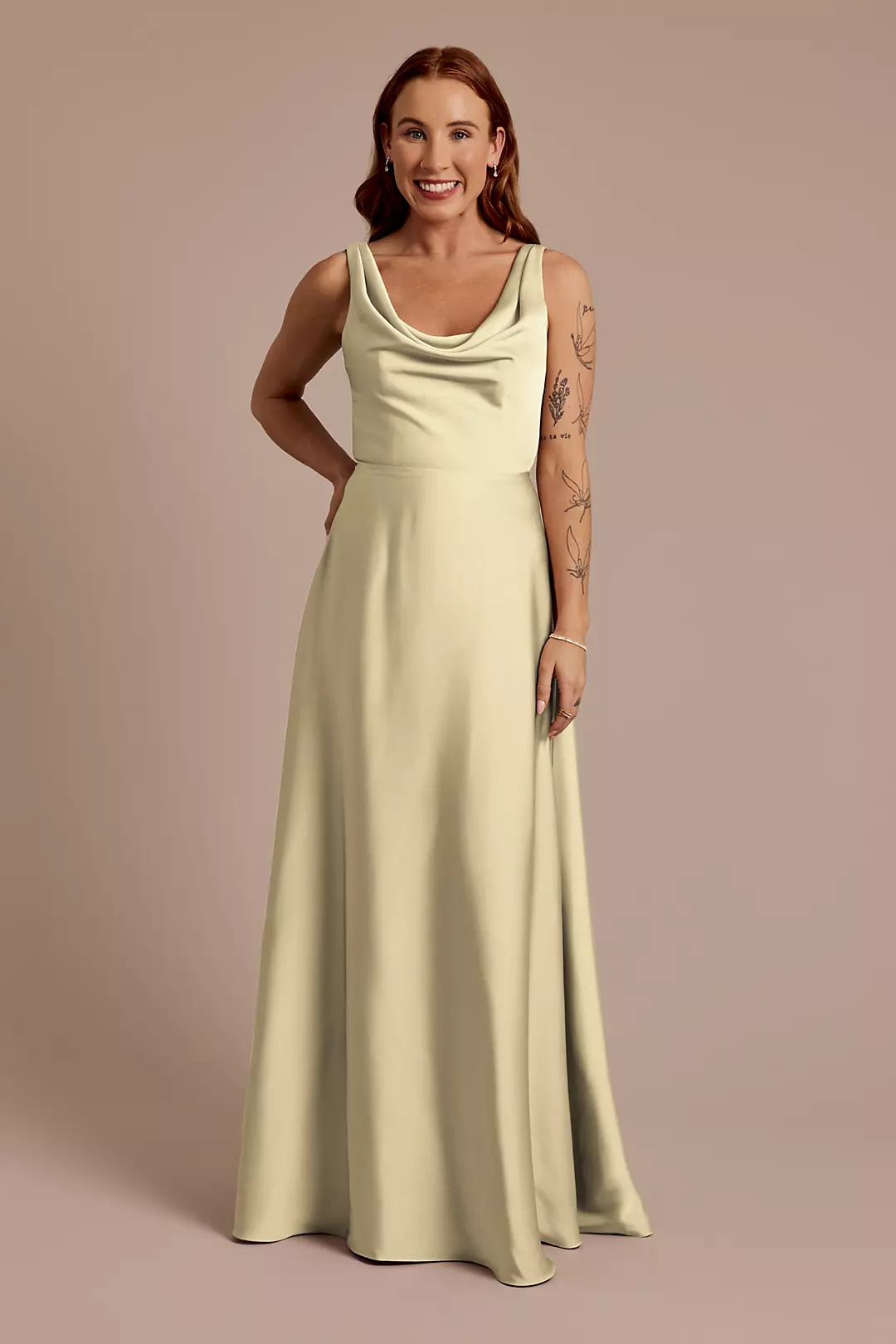Matte Satin Cowl Neck Tie Back Dresses - XNAUWBI