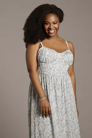 Floral Print Chiffon Corset Ruffled A-Line Dresses - XNAUWBI