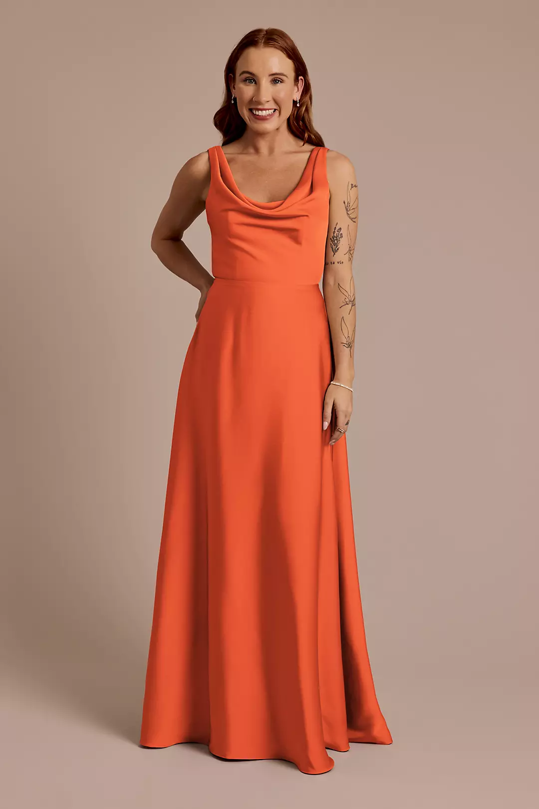 Matte Satin Cowl Neck Tie Back Dresses - XNAUWBI