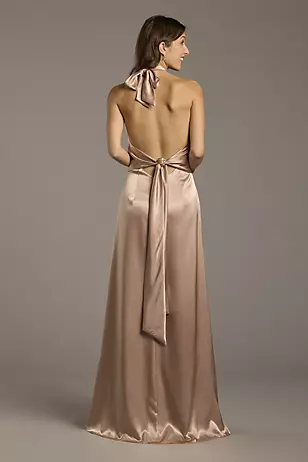 Charmeuse Halter Faux Two-Piece A-Line Dresses - XNAUWBI