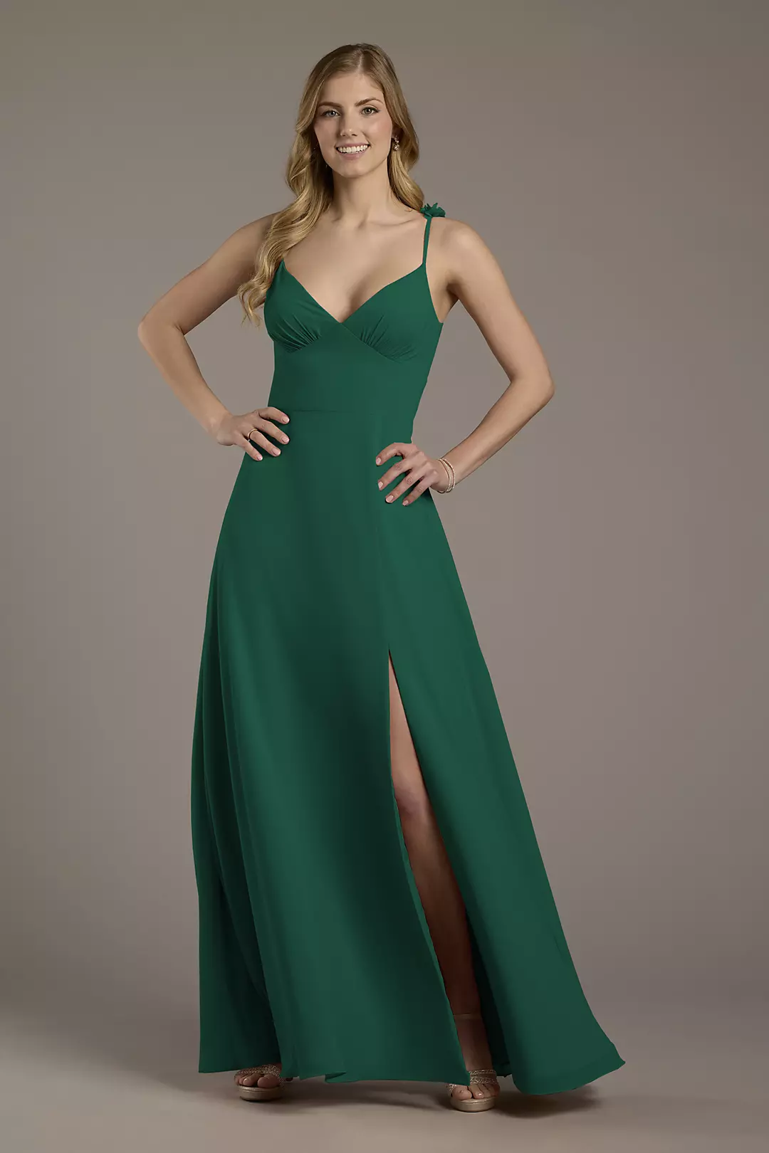 Chiffon A-Line Dress with Flower Straps Dress - XNAUWBI