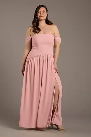 Chiffon Curved Drop Waist Off-the-Shoulder Dresses - XNAUWBI