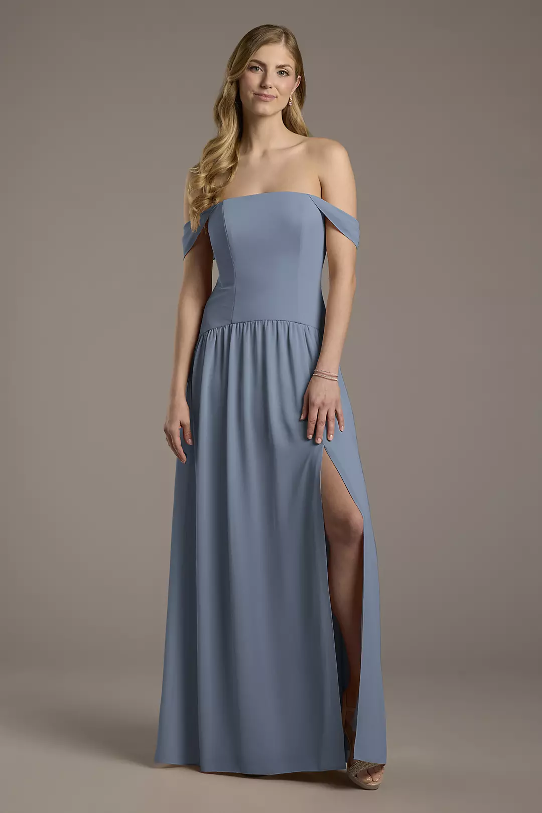 Chiffon Curved Drop Waist Off-the-Shoulder Dresses - XNAUWBI