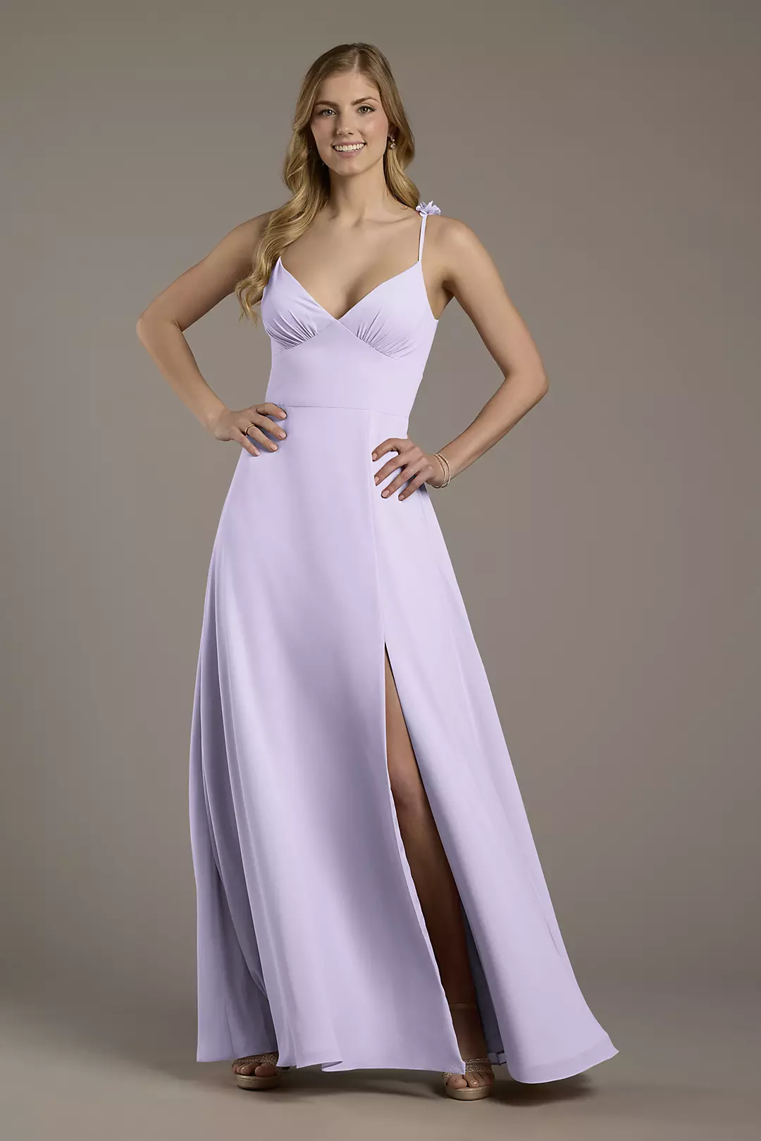 Chiffon A-Line Dress with Flower Straps Dress - XNAUWBI