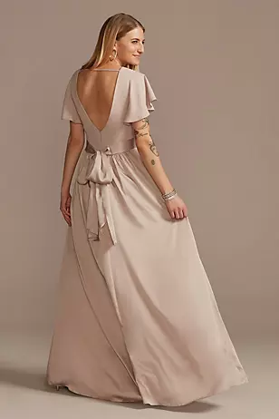 Flutter Sleeve Charmeuse Dresses - XNAUWBI