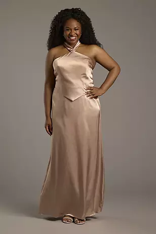 Charmeuse Halter Faux Two-Piece A-Line Dresses - XNAUWBI